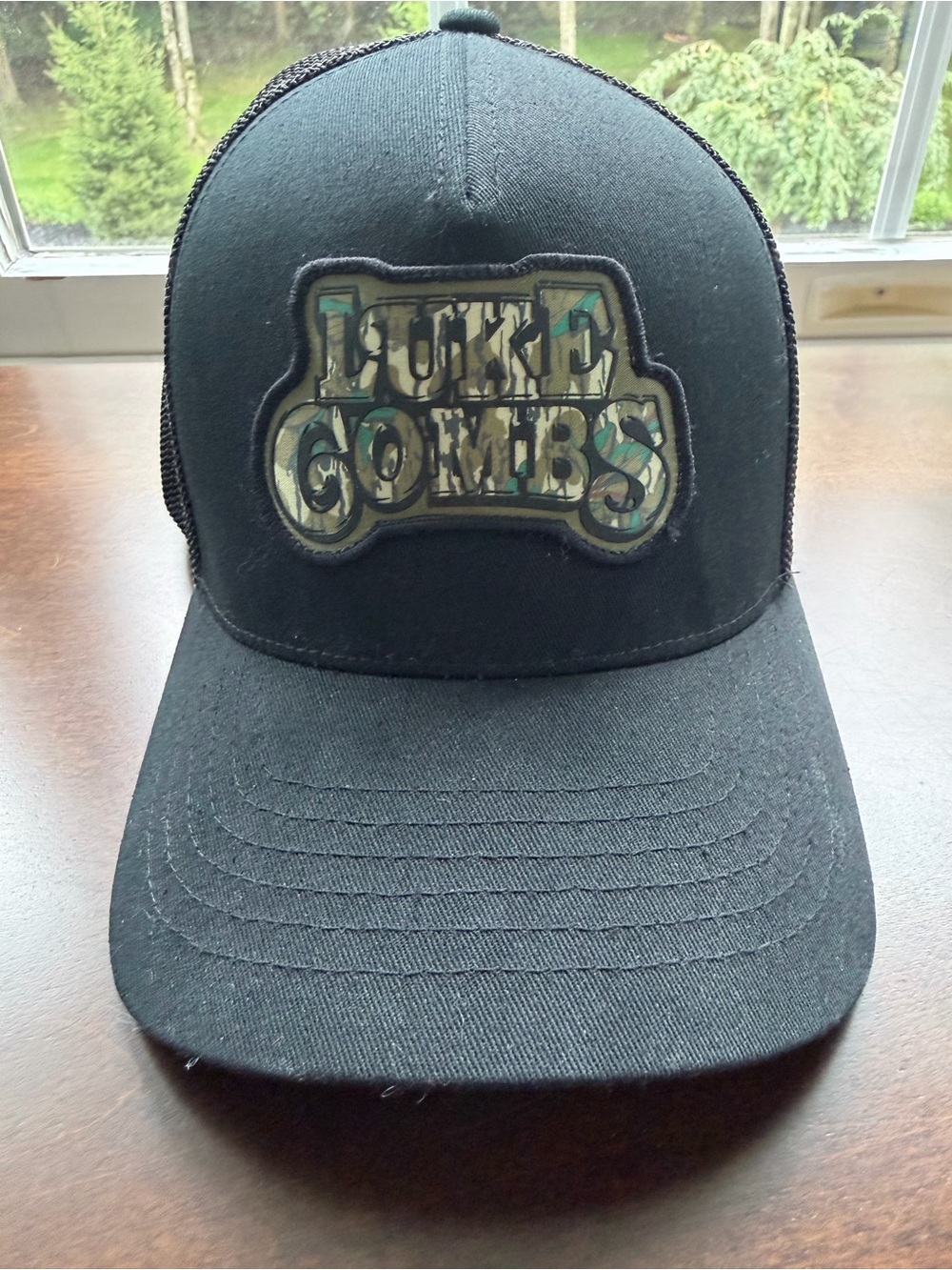 Black Trucker Cap with Camo Patch